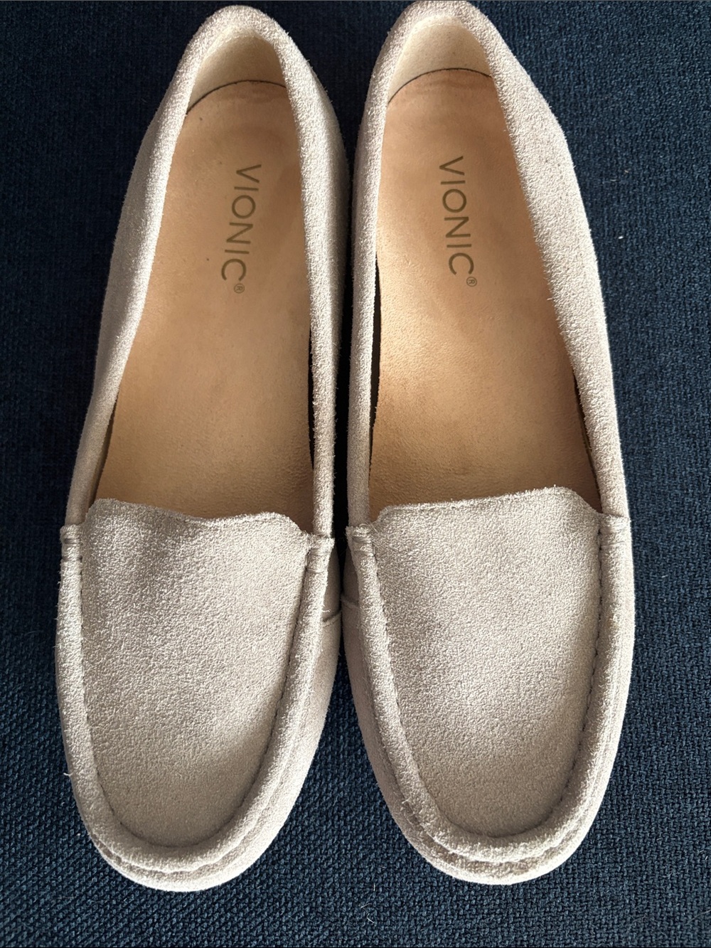 Vionic Debbie Suede Slip-On moccasin in light grayish-beige